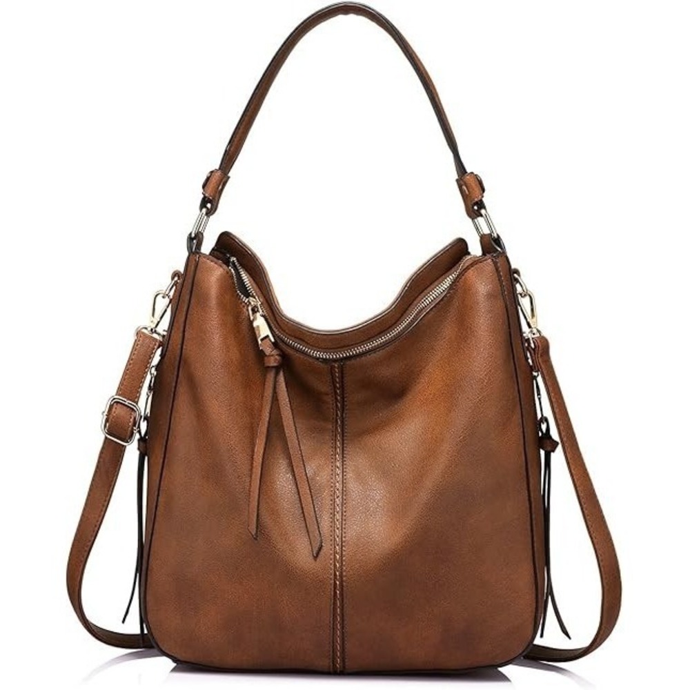 Realer Hobo Bag Top Handle Crossbody Brown Gold Concealed Carry Bucket Bag